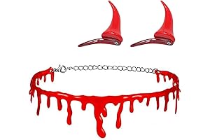 Vampire Woman Accessories Set - Dripping Blood Choker Necklace and OX Horn Hair Clip