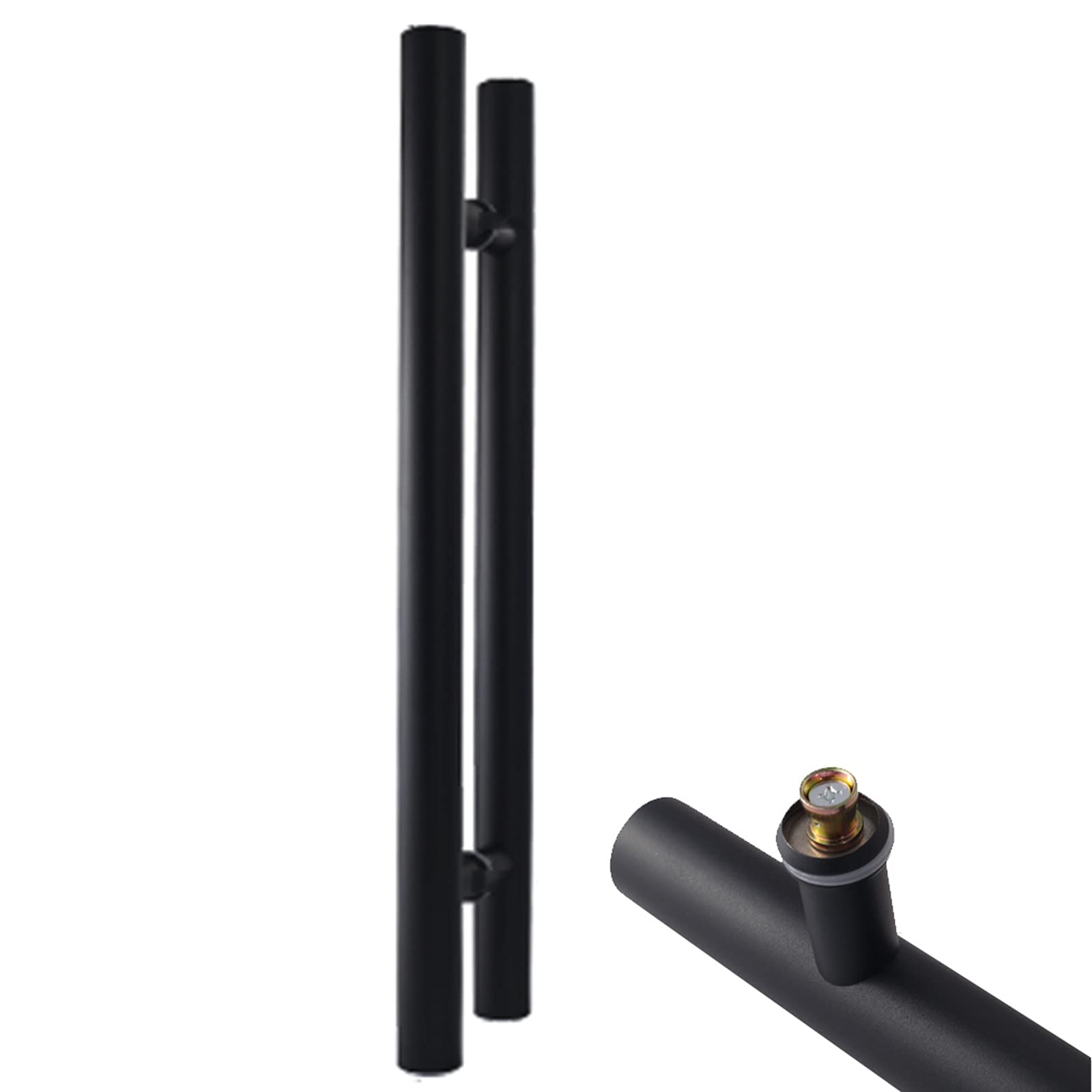 GYRAZXS Door Handle Round Stainless Steel Sliding Barn Door Handle - 16/24/32/40/48Inch, Double-Sided H Shape Push Pull Door Handle for Patio/Office/Bathroom/Front Doors (Black 60cm(23.6in