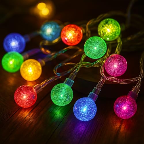 Image of MPROW Multicolor Crystal Ball String Lights Outdoor, 20 LED Waterproof Fairy Lights, 8 Lighting Modes Globe Patio Lights for Gazebo, Bistro, Backyard, Wedding, and Holiday Decoration