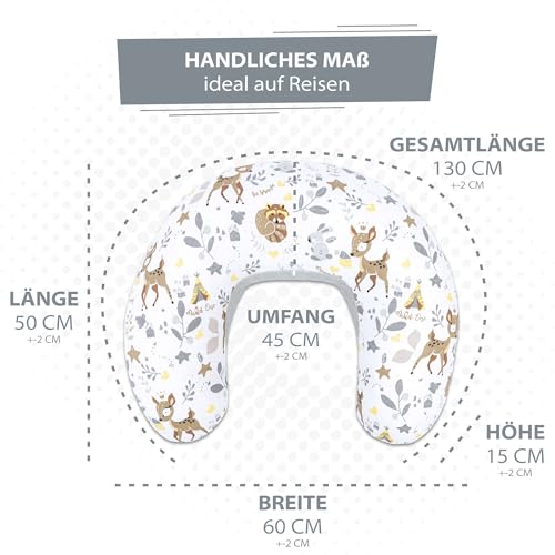 Totsy Baby Stillkissen klein Mond Minky 130 cm - Nursing und Breastfeeding Pillow Stillmond Stützkissen Stillhörnchen kleines Still Kissen und Lagerungskissen beim Stillen Oeko-Tex Hirsch Grau
