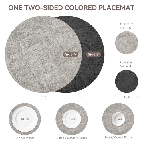 Image of 13 inch Round Placemats Set of 6, NCUE Dual-Sided Faux Leather Heat Resistant Table Mats, Waterproof Oilproof Washable Protective Table Placemats with Coaster, Wipeable Vinyl for Indoor & Outdoor Use
