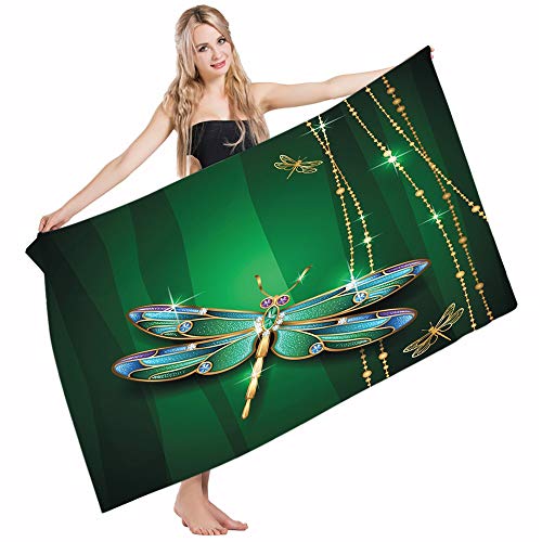 Mugod Beach Towel Bath Towels Dragonfly Vivid Figures in Gemstone Crystal Diamond Shapessy Effects Yoga/Golf/Swim/Hair/Hand Towel for Men Women Girl Kids Baby 64x32 Inch