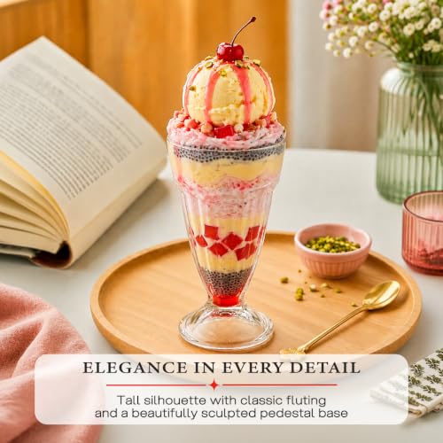 Image of CELLO Falooda Glass Set of 2 Pcs 300ml, Transparent | Freezer & Fridge Safe, Leadfree Dishwasher Safe Toughened Crystal Clear Glasses Set for Drinking Juice Milkshake Cocktail Mocktail Coldrinks Soda