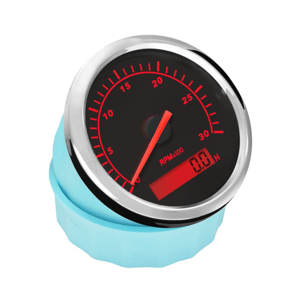 ELING Contagiri 85mm 0-3000RPM Con Retroilluminazione Rossa per Barche Navi 12V 24V Impermeabile