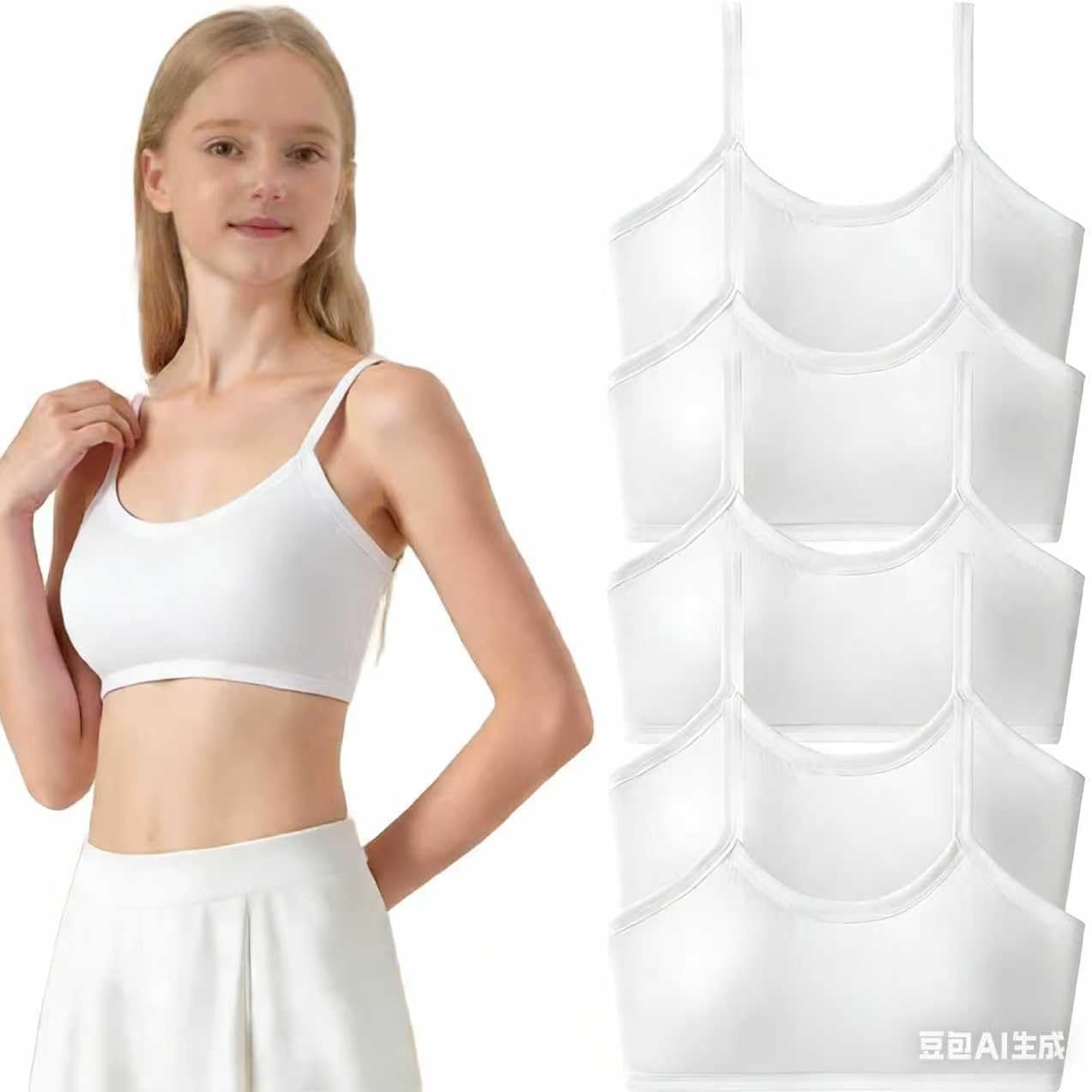 Teen Girls Sports Bras 5 Pack Cotton Underwear Strap Bra and Wire-Free Bras for Kids 10-18 Years
