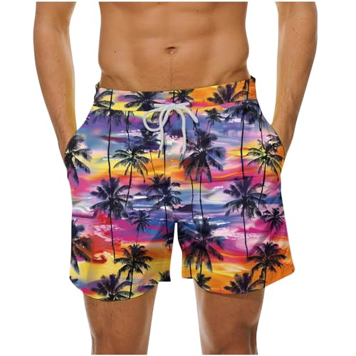Men Summer Sunset Tree Print Board Shorts Loose Fit Swimwear Quick Dry Bathing Trunks Stylish Surf Shorts 2025