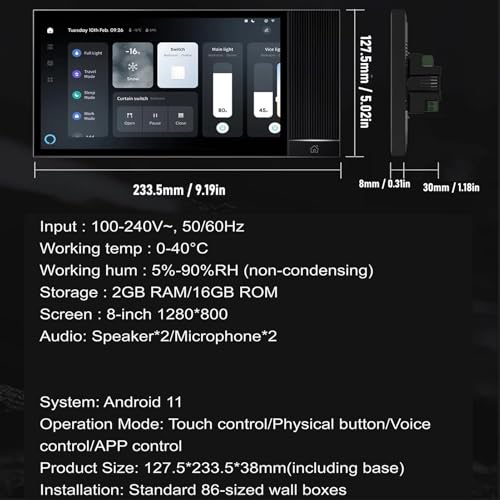 Image of GOWENIC Smart Home Control Panel, 8 Inch Touch Screen with Voice Control and, for Tuya Smart Life App, Wall Mounted Central Controller