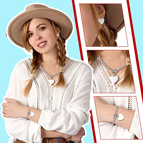 Bucherry 3 Pcs Heart Jewelry Set Heart Pendant Chain Toggle Necklace with Bracelet Earrings Stainless Steel Link Chain for Women Christmas Valentine Gift2