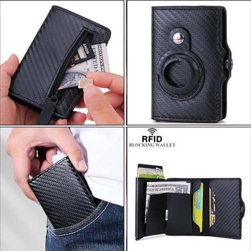 Minimalist Airtag Wallet for Men，Men's Credit Card Holder for Air Tag，Ultra-thin Carbon Fiber Men's Wallet with RFID Blocking Large Capacity Money Clip3
