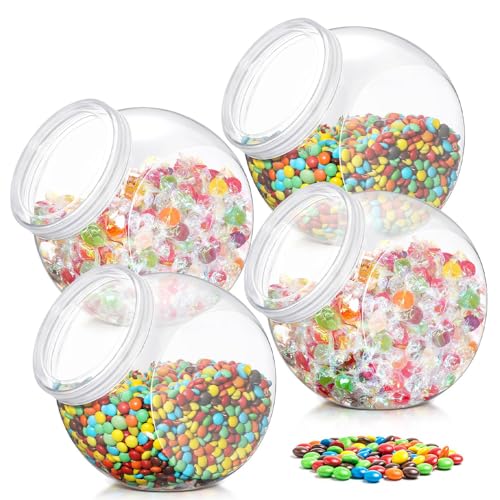 4 Pack Plastic Candy Jars, Clear Cookie Jars,with Lids, for Kitchen Counter Candy Bar for Cookies, Pets Treats, Laundry Pod, Buffet, Snacks, Coffee (Round)