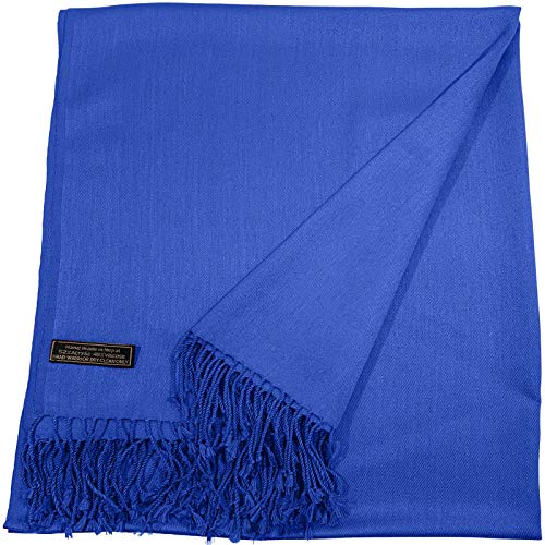 CJ Apparel Royal Blue Solid Color Tassels Design Nepalese Shawl Seconds Scarf Wrap Stole Throw Head Wrap Pashmina Hand Made in Nepal New3