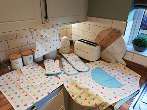 east2eden Countryside Kitchen Pastel Hearts Double Oven Glove Gauntlet Mitt