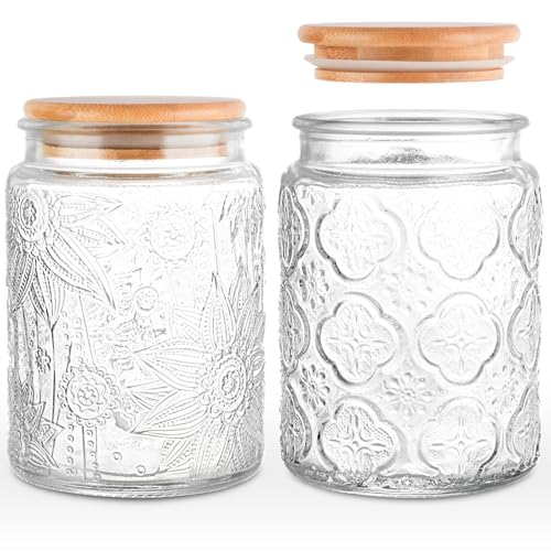 GUEQUITLEX Vintage Glass Jar with Lid, 24oz Food Storage Containe...