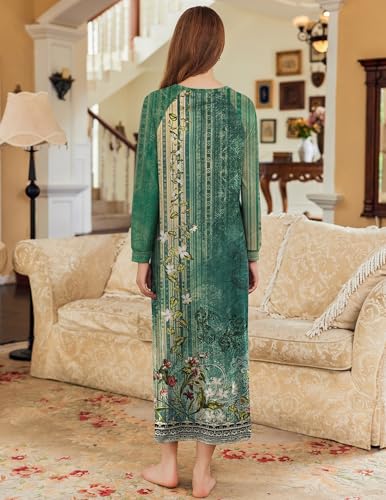 Ekouaer Nightgown Long Sleeve for Women Sleepwear V Neck Loungewear Button Full Length Nightshirt3