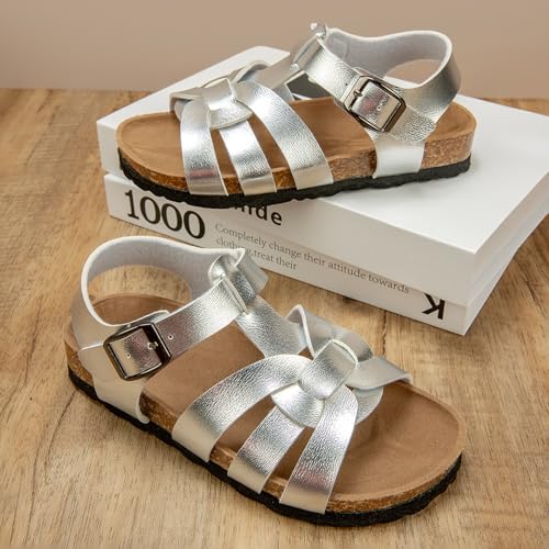 Mnplciea Sandals for Girls Cork Footbed Adjustable Buckle Casual Sandals Open Toe Summer Shoes for Toddler/Little/Big Kids4