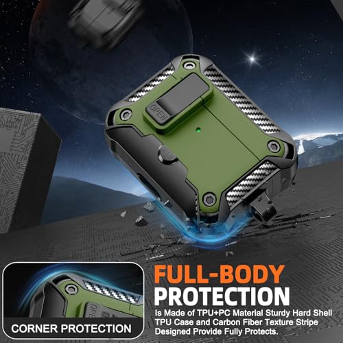 Image of Compatible with AirPods Pro 3 Case with Phone Stand,Automatic Snap Switch Lock,Carbon Fiber Texture Design Cover with Cleaner Kit (Dark Green,for AirPods Pro 3)