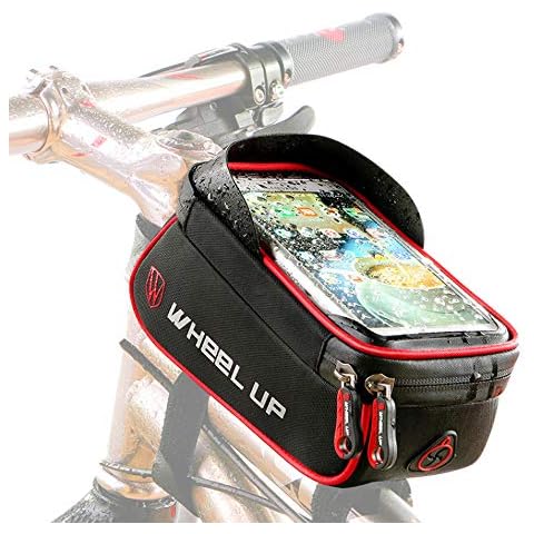 Moonssy Bike Accessories Bike Frame Bag, Waterproof Bike Pouch Bag, Cycling Front Top Tube Touchscreen Sun Visor Storage Bag with Headphone Hole for iPhone Samsung and other Smartphone Below 6.5 Inch Cover