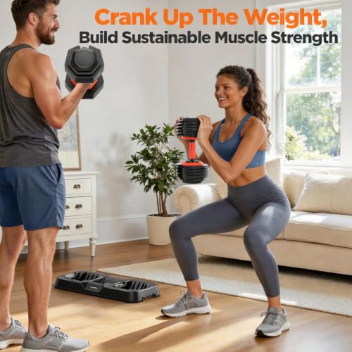Image of FEIERDUN DB1 QuickDial Adjustable Dumbbell Set, 15-in-1 Adjustable Weights with Storage Box & App, 105lb /52.5lb Quick Change for Drop Set, Superset & HIIT Home Gym, Non-Slip Handles, 3-year Aftersale Service