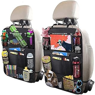 PENTLY Car Back seat storage Organiser, Car Back Seat Pockets for Toys, Bottles and Drinks, Car Organisers for kids, Kick Mat with Storage Pockets, Back Seat for up to 10.4 inches iPad (pack of 2)