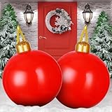 Jetec 2 Pcs 30 Inches Christmas Giant Inflatable Ball Large PVC Blow Balls Christmas Decorated Ornaments Outdoor Indoor Holiday Decorations Xmas Decorations for Yard Lawn Porch Tree(Red)