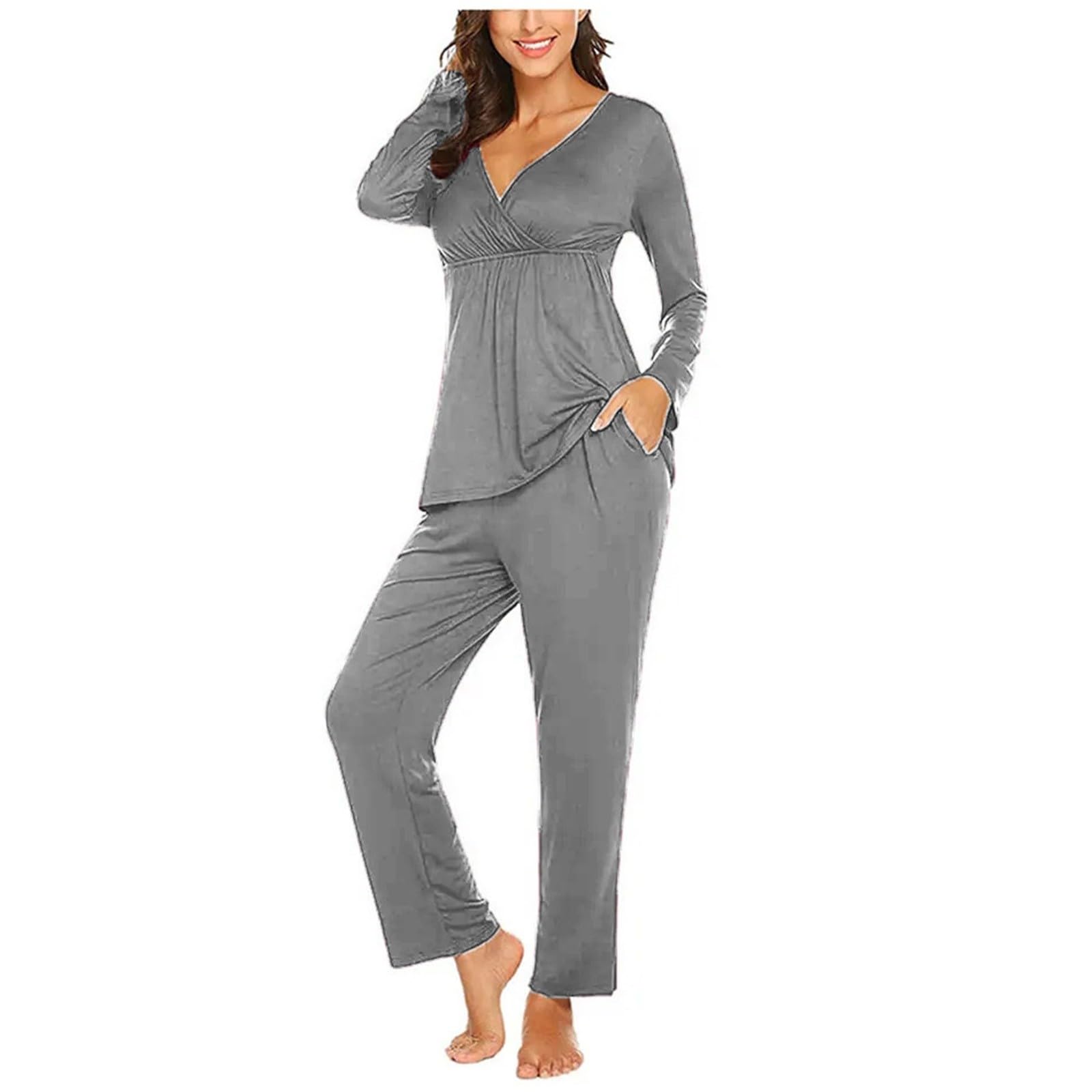 Generisch Set di maniche lunghe e pantaloni a T Maternity Pajamas da donna