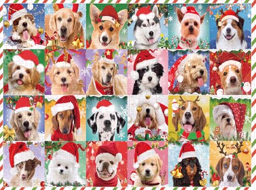 2024 Christmas Jigsaw Puzzles for Adults 1000 Pieces, Family Games Pets Dog Puzzles Countdown Calendar, Colorful Animal Christmas Jigsaw Puzzles as Home Decor