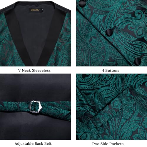 Image of DiBanGu Mens Paisley Suit Vest Silk Jacquard Waistcoat and Necktie Set Formal Shawl Collar Dress Vest 7PCS for Wedding Party