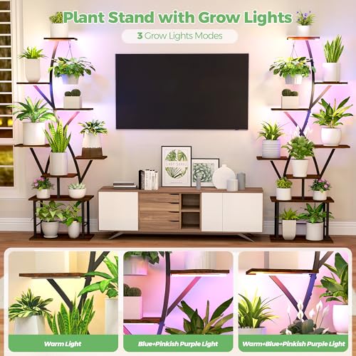 Image of Plant Stand Indoor with Grow Lights 2 Pack Corner Plant Stands 8 Tiered 64 inch Tall Plant Shelf for Indoor Growing Multiple Metal Flower Holder Home Decor Plant Rack for Living Room Patio Balcony