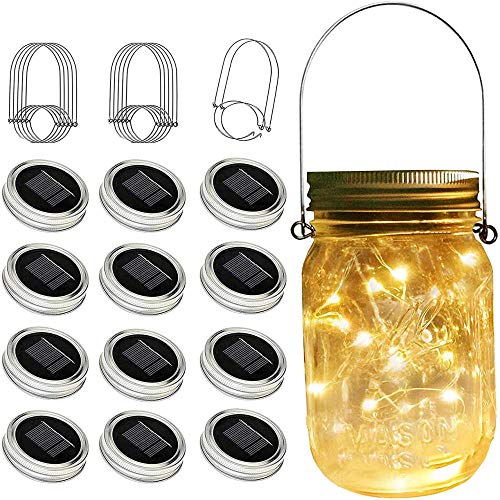 Gretrue Luz Solar Jardín ?Cubierta de lámpara Solar de Botella de Vidrio de 12 Piezas 20 LED, Adecuada para jardín, terraza, Fiesta y decoración navideña (Botella no incluida)-Blanco cálido