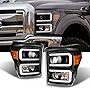AKKON - For F-Series SuperDuty Pickup Truck Black Bezel Dual LED Tube Projector Headlights Replacement