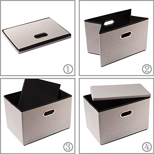 Image of PRANDOM Foldable Storage Bin with Lid [3-Pack] Linen Fabric Decorative Storage Box Organizer Container Basket Cube with Handles Divider for Closet Office Living Room Light Grey(14.9x9.8x9.8)