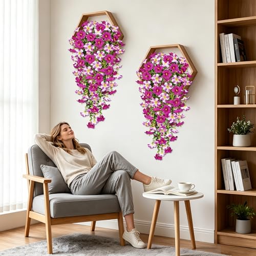 4PCS Artificial Fake Hanging Flowers Plants for Outdoor Decoration Faux Silk Morning Glory with Eucalyptus Leaves UV Resistant Realistic Flowers for Balcony Porch Patio Yard (White image 7