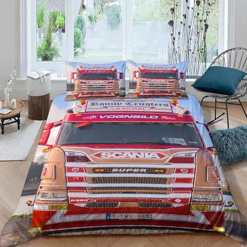 Housse de couette camion rouge 3D pour décorer un lit simple ado - 4