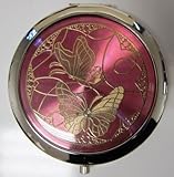Purse Handbag Double Compact Cosmetic Mirror - Two Butterflies - Pink