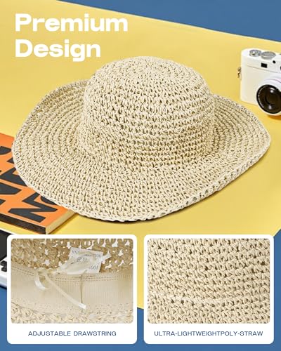 Sombrero de playa plegable de mujer beige miniatura 6
