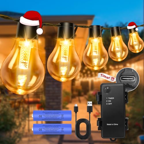 DSLebeen LED Outdoor Lichterkette Außen Batterie Timer 9M 12 Birnen...