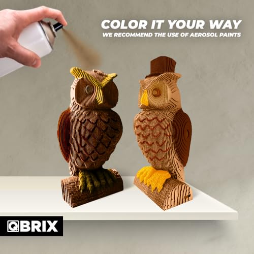 Image of QBRIX 2 Owls 3D Puzzles for Adults, 3D Puzzles for Adults, 3D Model Kit for Teens, DIY Crafts for Home Decor, Original Gift for Boys&Girls 14+, Cardboard Model Building Kit