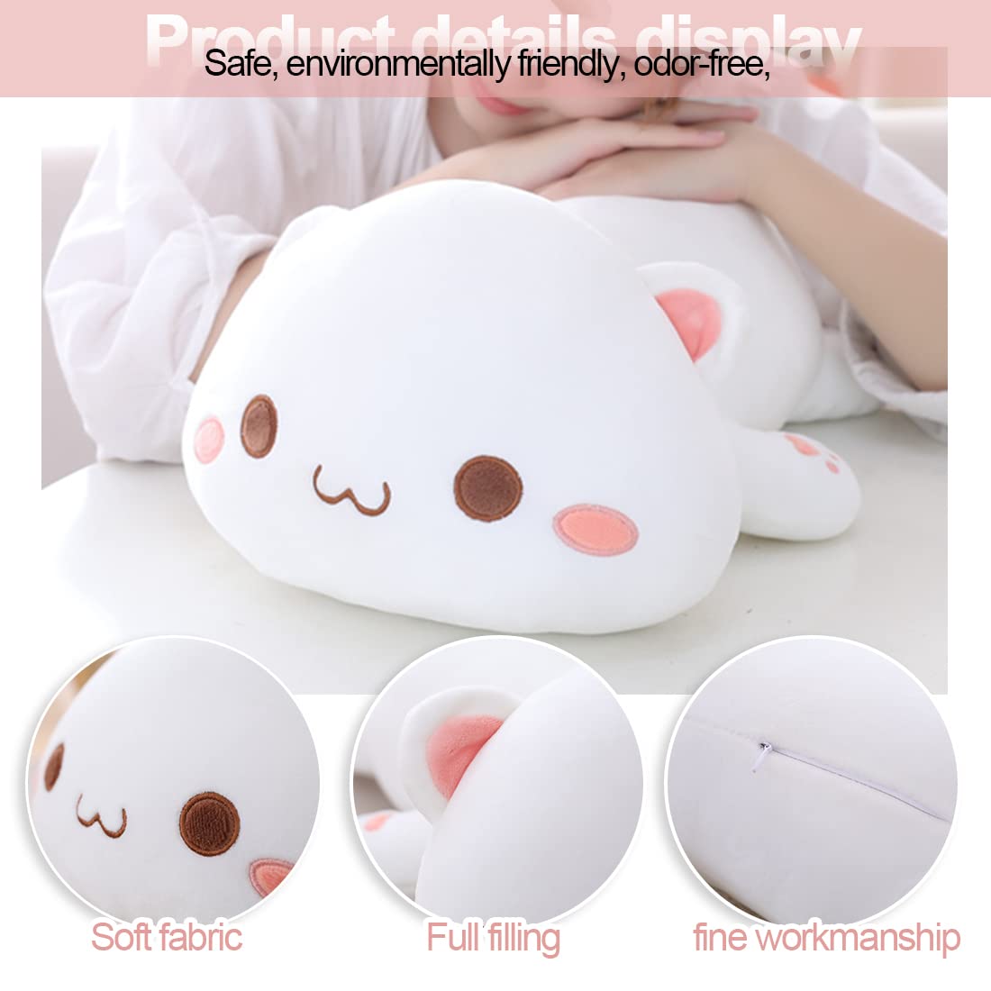 Zaloife – Peluche Chat 40 Cm – Poupée Douce Et Câline – Jouet En Peluche Hyper Réaliste – Cadeau Anniversaire Ou Noël Pour Enfants – Blanc – Emballage Sous Vide