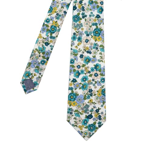 Image of Cotton Floral Ties for Men 2.76 inch Men's Skinny Tie Linen Flower Printed Neck Tie for Wedding Dating Party