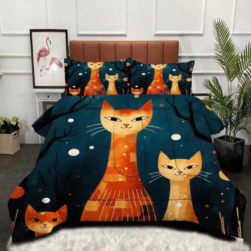 ZZXHG Edredón King Size Estampado 3D | Gato Niño Animado, Nórdico Máximo Confort para Camas Grandes, Lavable, Reversible, Incluye 2 Fundas de Almohada 50x75 cm_A18918