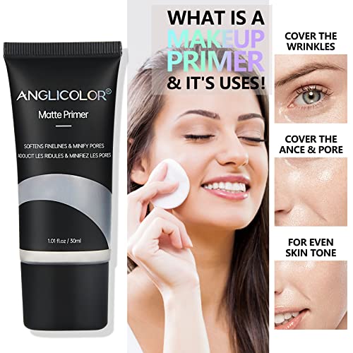Anglicolor Matte Primer Face Foundation Primer Makeup Primer For All Skin Types,Long Lasting Hydrating Smoothing Isolated Moisturizing Oil Free Effect Make Up Base,Pore Minimizer (30Ml) #TOP2