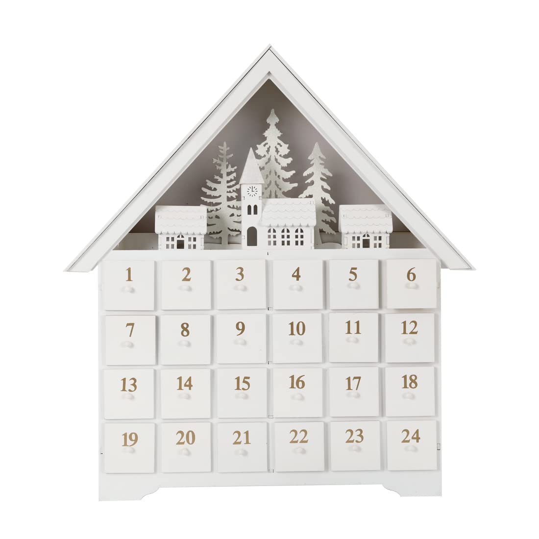 Adventskalender aus Holz, 45,7 cm, mit 24 Schubladen und LED-Lichtern, Countdown bis Weihnachtsdekoration