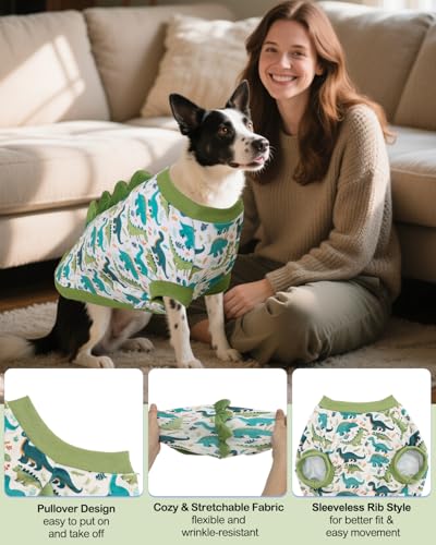 Image of CuteBone Dinosaur Costume Dog Shirt, Stretchy Velvet T-Shirt Clothes for Large Dogs, Soft & Breathable Pet Tee Outfit Pitbull Apparel for Daily Wear, Cozy Pullover Design Big Dog Fashion COSBX03-4XL