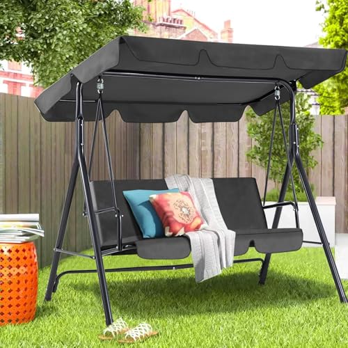 Sedia a dondolo da giardino a 3 posti, con cuscino rimovibile e paralume regolabile, perfetta panca da portico per rilassarsi a bordo piscina e in giardino