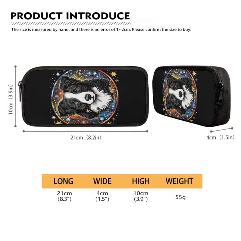 Galaxy Border Collie Print 3 Pcs Shoulder Lunch Bag and Pen Case Bag Set Colorful Starry Sky Puppy Animal Dog Pattern Travel Backpack 17 Inch Student Backpack Bookbags Set4