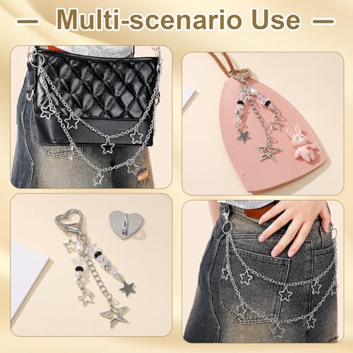 Y2k Accessories Set Included Star Y2k Silver Necklace Grunge Layered Necklace Y2K Sunglasses Star Hair Clip Y2k Silver Hair Clips Keychain Hip Hop Pants Chain Vintage Jewelry Set for Women3