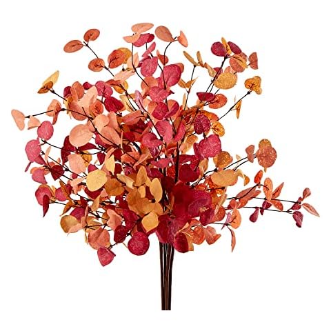 Otartu 6 Pcs Artificial Eucalyptus Stems Fall Decorations, Faux Fall Plants Eucalyptus Leaves Autumn Decorations for Office and Home Wedding Centerpieces Floral Arrangements Cover