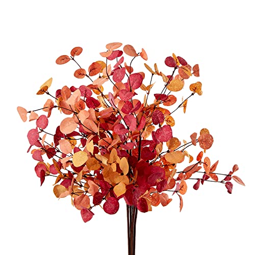 Otartu 6 Stück künstliche Eukalyptus-Stiele Herbstdekorationen, künstliche Herbstpflanzen, Eukalyptusblätter, Herbstdekorationen für Büro und Zuhause, Hochzeitsaufsätze, Blumenarrangements Cover