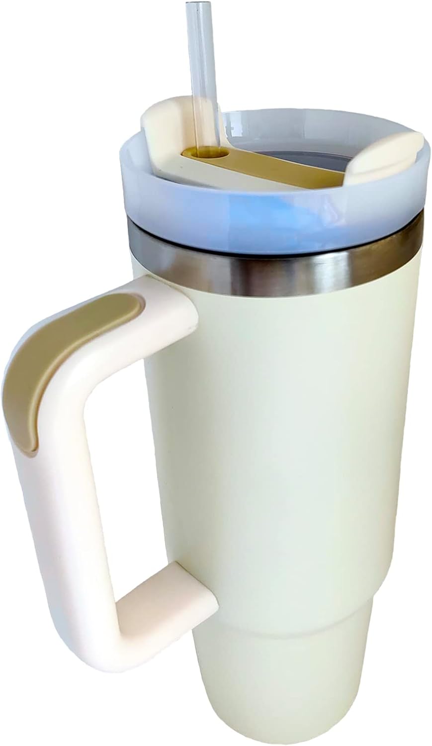 Vaso de 30 onzas con asa y tapa de popote para agua, vaso aislado de acero inoxidable sellado al vacío de doble pared, taza de viaje para bebidas