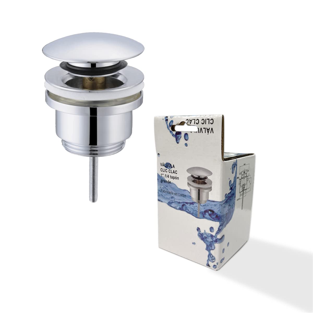 Valvula Click Clack Universal para Lavabo Con y Sin Rebosadero | Tapón Desagüe Lavabo Baño y Bidé | Válvula Lavabo Fabricada en Laton y Color Cromo